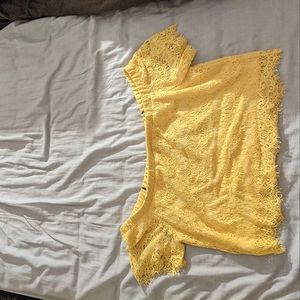 Yellow off-shoulder lace crop top